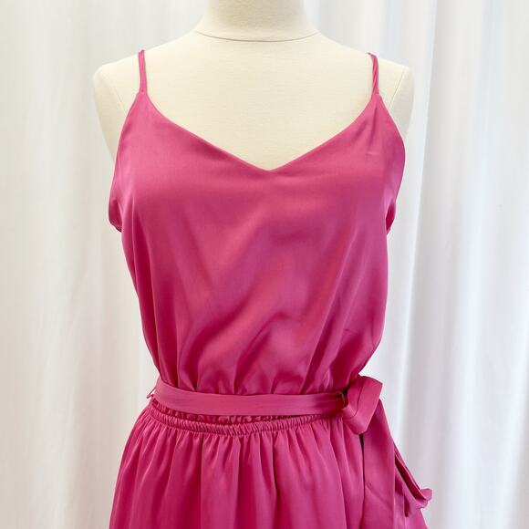 Tahari A.S.L. Womens S Dress Ruffle Bright Pink Satin Summer Flirty Barbiecore - Picture 3 of 8